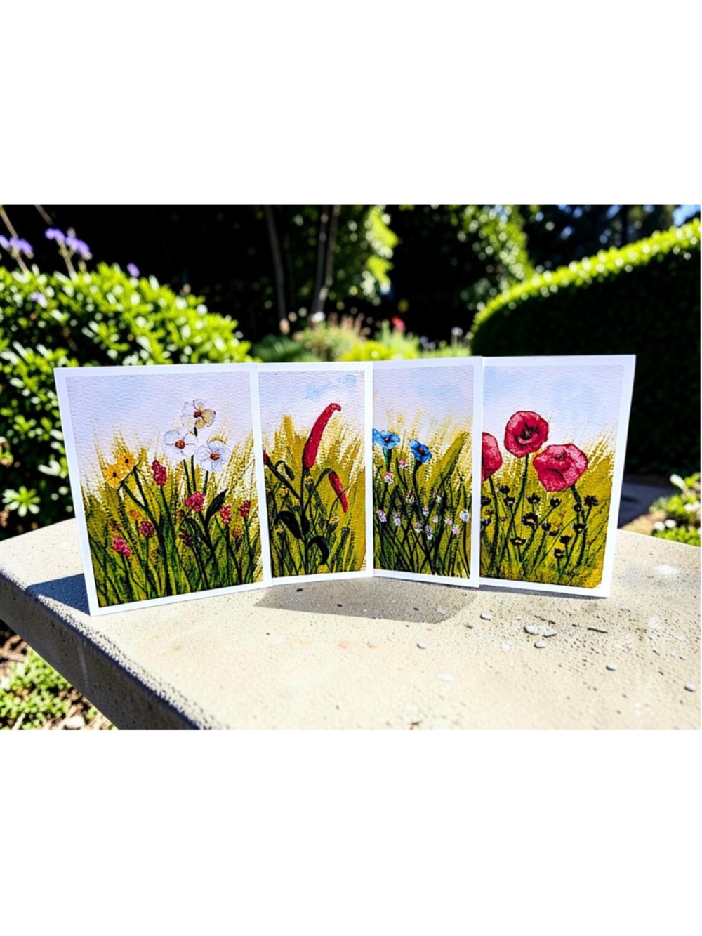 12 Watercolor Notecards: Whimsical Wildflowers (4.25" x 5.5") - Picture 1 of 8